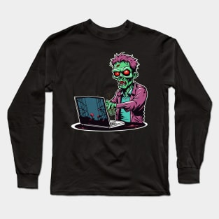 Zombie software developer computer engineer it guy halloween design Long Sleeve T-Shirt